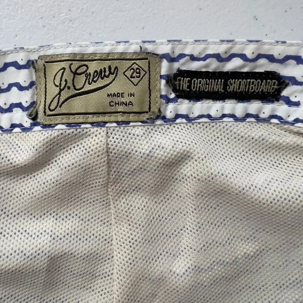 J.Crew Men’s “The Original Shortboard” Swim Trunks Size 29 Blue Wave Print